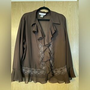 Denim 24/7 Ruffle & Lace Brown Blouse